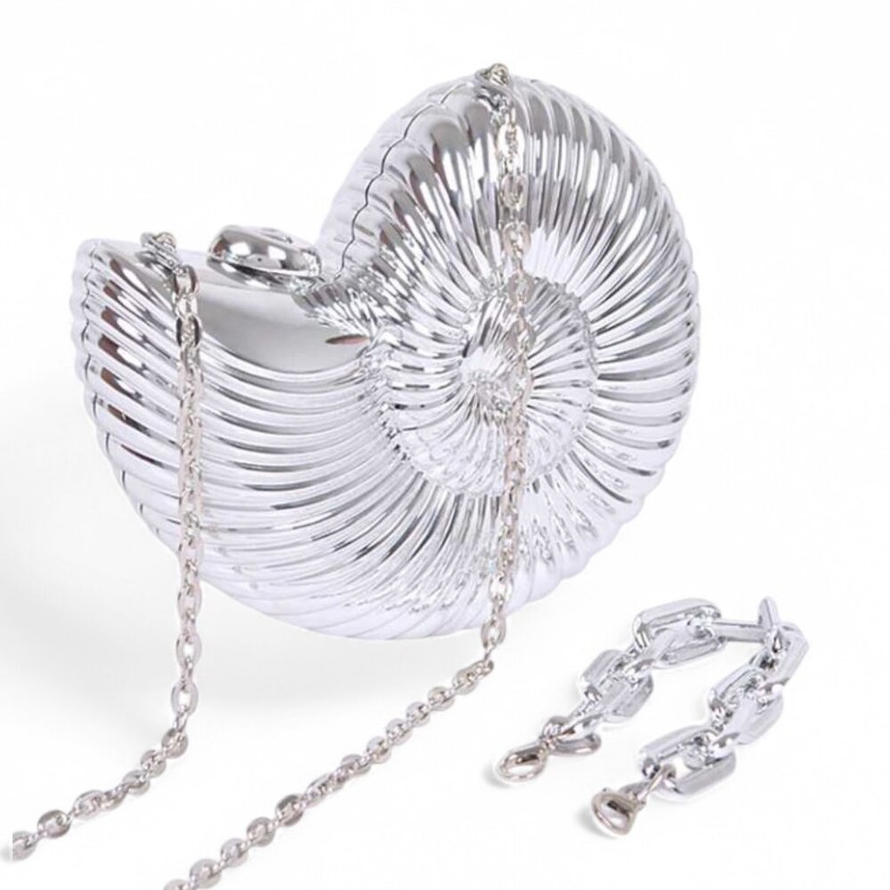 BNWT Sea Shell Molded Metallic Acrylic Top Handle Clutch Bag Crossbody B… - Picture 2 of 6